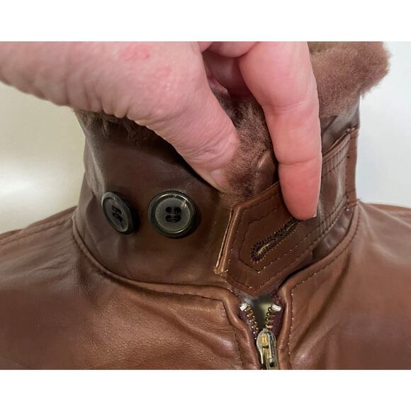 Ralph Lauren Brown Bomber Aviator Jacket Womens 12 Vintage Shearling Collar - Picture 3 of 16